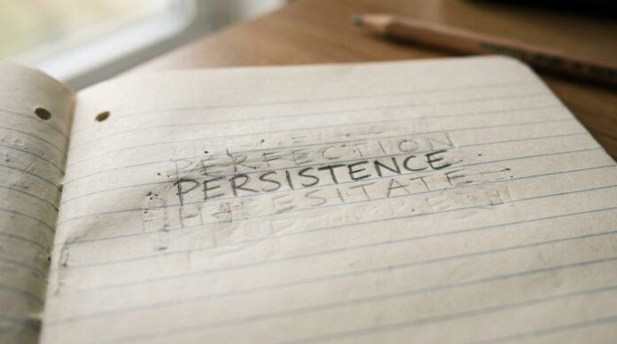 A page with a single erased and rewritten line in soft light, effort and self-correction visible.